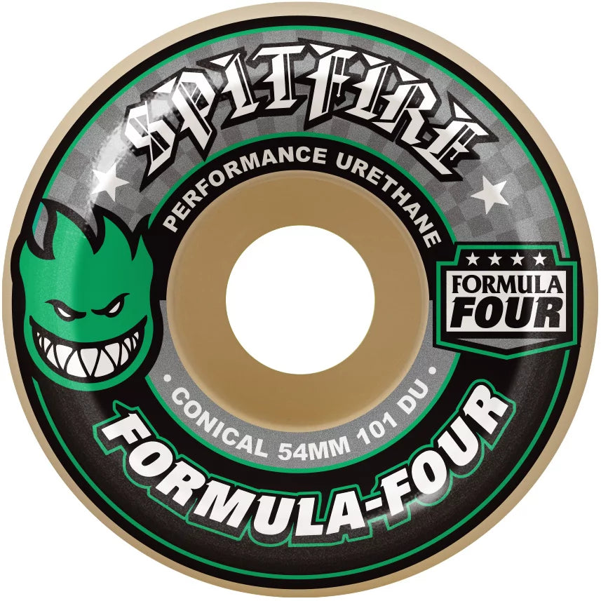Spitfire Formula Four Conical Full Skateboard Wheels 54mm w/ GRN & BLK