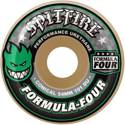 Spitfire Formula Four Conical Full Skateboard Wheels 54mm w/ GRN & BLK